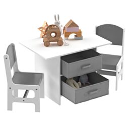 Xample Kids Table & 2 Chairs Set Storage Children Learning Dining Activity Furniture in Grey - thumbnail 2