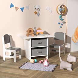 Xample Kids Table & 2 Chairs Set Storage Children Learning Dining Activity Furniture in Grey - thumbnail 3