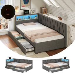 BTM Single Daybed with Storage Drawers, LED & Charging Station in Grey - thumbnail 7