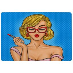 Benjamin Tate Design Pop Art Illustration Woman Paints Her Lips Designer Rug in Natural - Size: Large - thumbnail 1