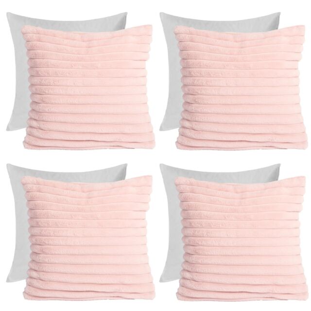 OHS 4 x Faux Fur Thick Rib Filled Cushion Covers in Pink - Size: 45 cm x 45 cm - image 1
