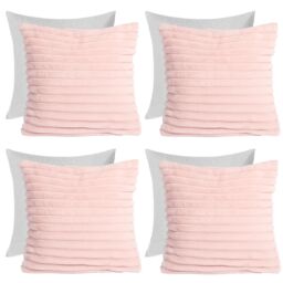OHS 4 x Faux Fur Thick Rib Filled Cushion Covers in Pink - Size: 45 cm x 45 cm - thumbnail 1