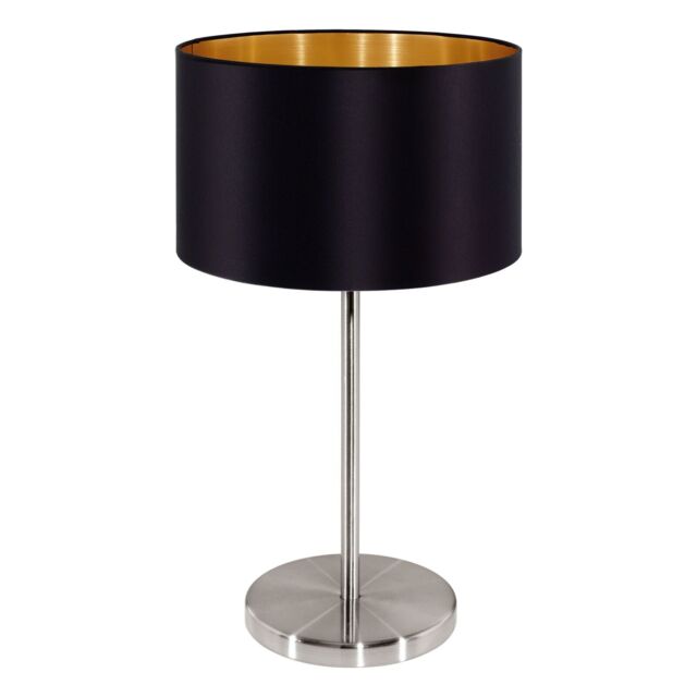Loops Table Lamp Colour Satin Nickel Steel Shade Black Gold Fabric Bulb E27 1x60W in Metallics - image 1