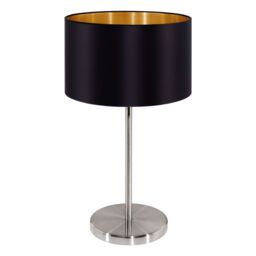 Loops Table Lamp Colour Satin Nickel Steel Shade Black Gold Fabric Bulb E27 1x60W in Metallics - thumbnail 1