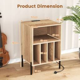 Gymax Record Player Stand Turntable Stand With 5 Compartments Charging Station in Natural - thumbnail 4