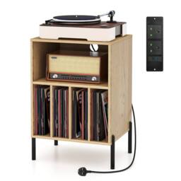 Gymax Record Player Stand Turntable Stand With 5 Compartments Charging Station in Natural - thumbnail 1