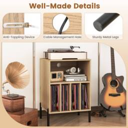 Gymax Record Player Stand Turntable Stand With 5 Compartments Charging Station in Natural - thumbnail 6