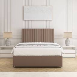 "BSSPOKE Brooke Divan Bed Plush Velvet 24""Headboard & No Drawers No Mattress in Taupe - Size: Double" - thumbnail 2