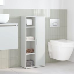 Berkfield Home Bathroom Cabinet with Roll Holder White 39x22x90 cm - Size: 39 x 22 x 90 cm - thumbnail 3
