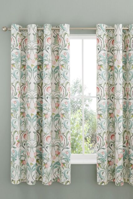 Catherine Lansfield 'Clarence Floral ' Lined Eyelet Curtains Two Panels in Beige - Size: 168 cm width x 183 cm drop - image 1