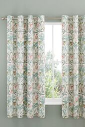 Catherine Lansfield 'Clarence Floral ' Lined Eyelet Curtains Two Panels in Beige - Size: 168 cm width x 183 cm drop - thumbnail 1