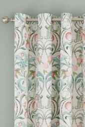 Catherine Lansfield 'Clarence Floral ' Lined Eyelet Curtains Two Panels in Beige - Size: 168 cm width x 183 cm drop - thumbnail 2