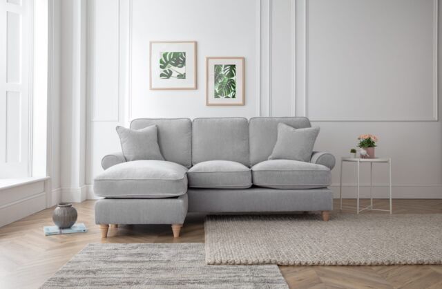 The Great Sofa Company Ezra Left Hand Velvet Chaise Sofa - Scroll Arm in Light Grey - Size: Medium - image 1