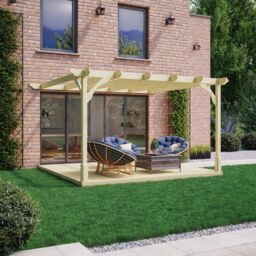 Rutland County Garden Furniture Ltd Premium Wall Mounted Pergola & Decking Kit, L360 x W360 cm, Brown in Green - thumbnail 1