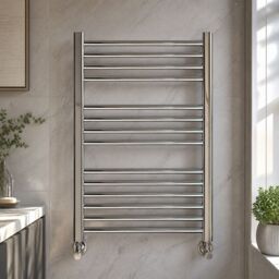 Balterley Heated Vertical Towel Rail Straight Rails 679 BTU Chrome 700x 500mm in Silver - thumbnail 8