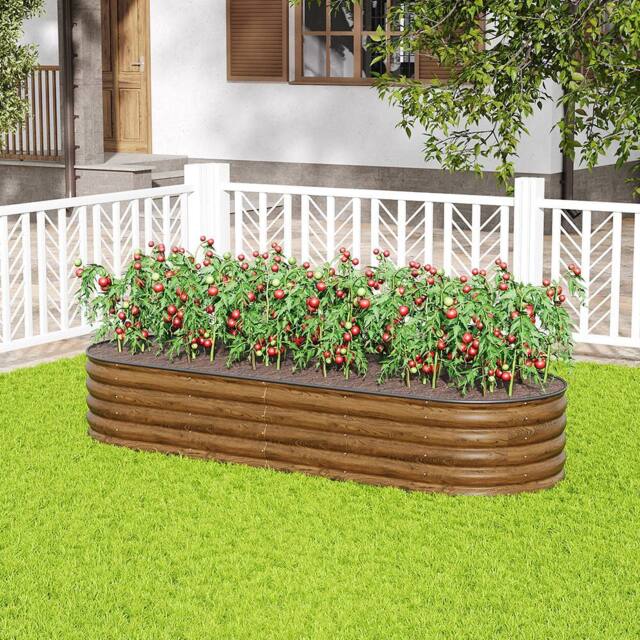 Living and Home Oval-Shaped Galvanised Steel Raised Garden Bed in Brown - Size: Large - image 1
