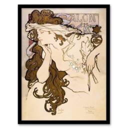 "Artery8 Salon des Cent French Drawing Vintage Framed Wall Art Print Mucha in Beige - Size: W12"" x H16""" - thumbnail 1