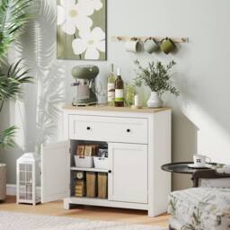 HOMCOM Sideboard, Kitchen Storage Cabinet w/ Adjustable Shelf, Drawer in Cream - thumbnail 1