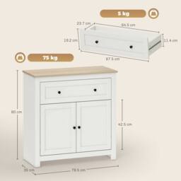 HOMCOM Sideboard, Kitchen Storage Cabinet w/ Adjustable Shelf, Drawer in Cream - thumbnail 3