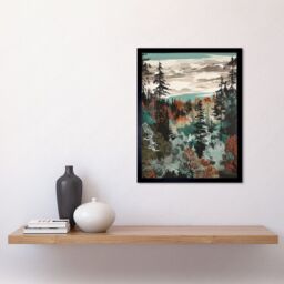 "Artery8 Wall Art Print Taiga Boreal Autumnal Colours Forest Landscape Art Framed in Black - Size: W12"" x H16""" - thumbnail 2