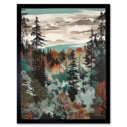"Artery8 Wall Art Print Taiga Boreal Autumnal Colours Forest Landscape Art Framed in Black - Size: W12"" x H16""" - thumbnail 1