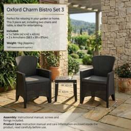 HOME LUXE INTERIOR Oxford Charm Bistro Set - 3pc Garden Furniture Set with Armchairs in Black - thumbnail 7
