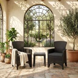 HOME LUXE INTERIOR Oxford Charm Bistro Set - 3pc Garden Furniture Set with Armchairs in Black - thumbnail 3