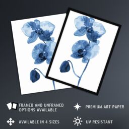"Artery8 Blue Orchid Flower Bloom Watercolour Painting Wall Art Print - Size: W24"" x H32""" - thumbnail 2