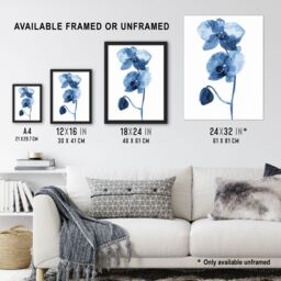 "Artery8 Blue Orchid Flower Bloom Watercolour Painting Wall Art Print - Size: W24"" x H32""" - thumbnail 3