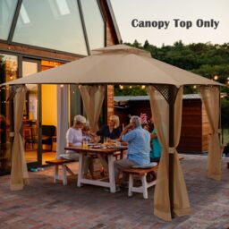 Costway 368 x 303cm Double Tiered Canopy Replacement Top w/ Air Vent in Brown - Size: 368 x 303 cm - thumbnail 2