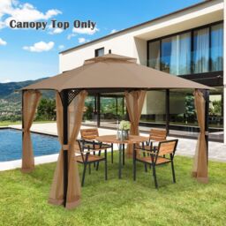 Costway 368 x 303cm Double Tiered Canopy Replacement Top w/ Air Vent in Brown - Size: 368 x 303 cm - thumbnail 7