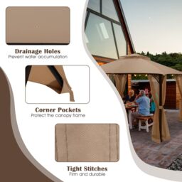 Costway 368 x 303cm Double Tiered Canopy Replacement Top w/ Air Vent in Brown - Size: 368 x 303 cm - thumbnail 8