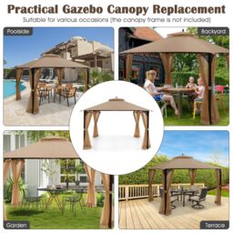 Costway 368 x 303cm Double Tiered Canopy Replacement Top w/ Air Vent in Brown - Size: 368 x 303 cm - thumbnail 5