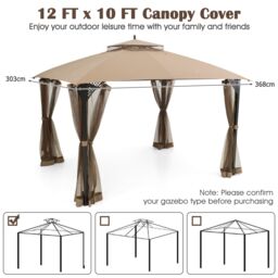 Costway 368 x 303cm Double Tiered Canopy Replacement Top w/ Air Vent in Brown - Size: 368 x 303 cm - thumbnail 3