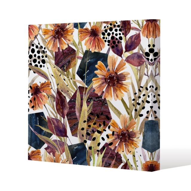 Benjamin Tate Design Autumn Geometric Flowers (Canvas Print) / 61 x 61 x 4cm in Natural - Size: 61 x 61 x 4 cm - image 1