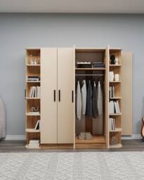 Destina Home Linda-Lusus 6-Door Double Wardrobe Set with Shelves & Cabinets 180 cm in Beige - Size: 6 Pack - thumbnail 2