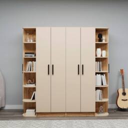 Destina Home Linda-Lusus 6-Door Double Wardrobe Set with Shelves & Cabinets 180 cm in Beige - Size: 6 Pack - thumbnail 1