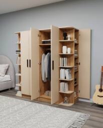 Destina Home Linda-Lusus 6-Door Double Wardrobe Set with Shelves & Cabinets 180 cm in Beige - Size: 6 Pack - thumbnail 3