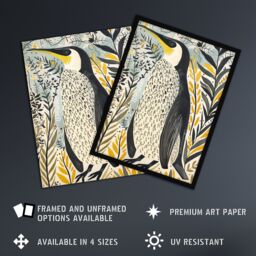 "Artery8 Rustic Penguin Quirky Botanical Animal Portrait Wall Art Print in Yellow - Size: W24"" x H32""" - thumbnail 2