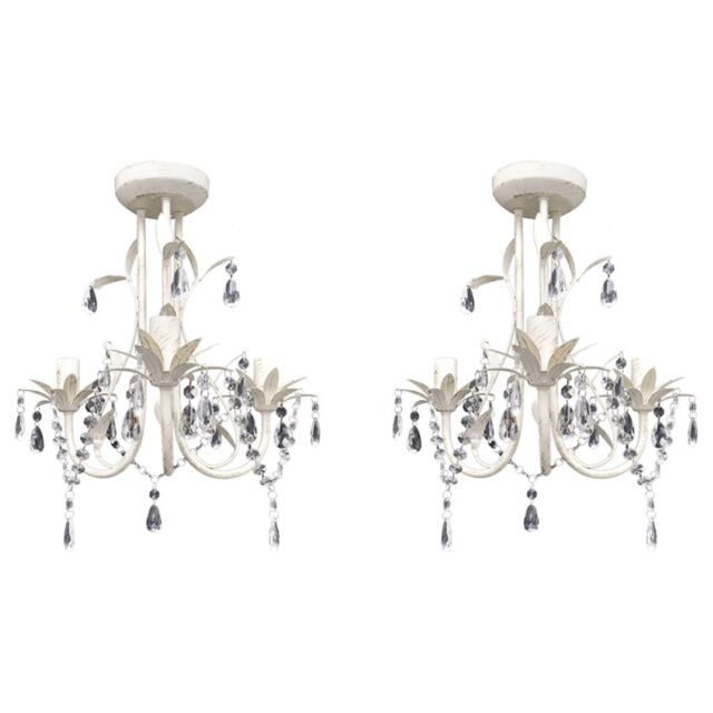 Berkfield Home Crystal Pendant Ceiling Lamp Chandeliers 2 pcs Elegant White - image 1
