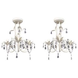 Berkfield Home Crystal Pendant Ceiling Lamp Chandeliers 2 pcs Elegant White - thumbnail 1