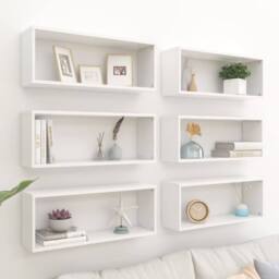 Berkfield Home Wall Cube Shelf 6 pcs White 60x15x23 cm Engineered Wood - Size: 60 x 15 x 23 cm - thumbnail 2
