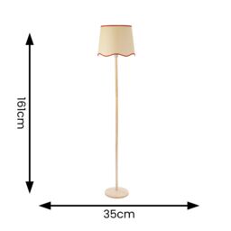 ValueLights Triston Natural Light Wood Floor Lamp with Scallop Trim Tapered Shade & LED Bulb in Burnt Orange - thumbnail 2