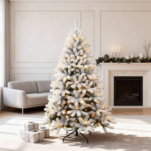 Shatchi 6Ft Pre-Lit Yukon Snow Pine Christmas Tree with 160 Warm White LEDs, 550 tips - image 1