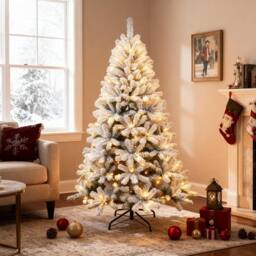 Shatchi 6Ft Pre-Lit Yukon Snow Pine Christmas Tree with 160 Warm White LEDs, 550 tips - thumbnail 2