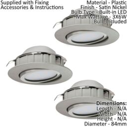 Loops 2 PACK 3 PACK Flush Ceiling Downlight Satin Nickel Plastic 6W Built in LED in Metallics - thumbnail 2