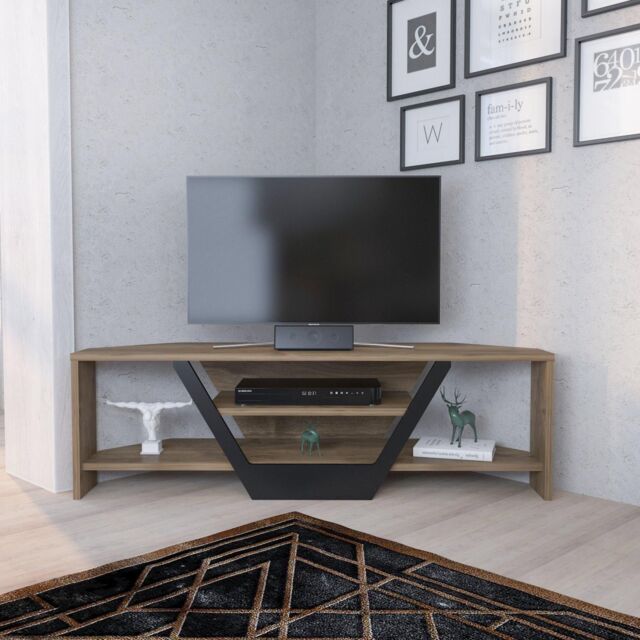 Decorotika Sares Corner TV Stand TV Unit for TVs up to 55 inch in Light Brown - image 1