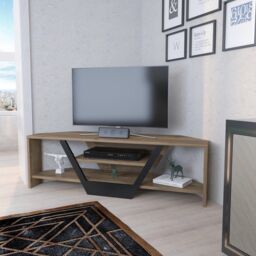 Decorotika Sares Corner TV Stand TV Unit for TVs up to 55 inch in Light Brown - thumbnail 2