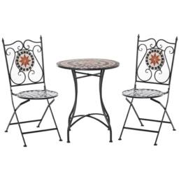 OUTSUNNY 3PCs Garden Set 1 Ceramic Tile Round Table & 2 Foldable Chairs in Black - thumbnail 2