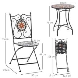 OUTSUNNY 3PCs Garden Set 1 Ceramic Tile Round Table & 2 Foldable Chairs in Black - thumbnail 3